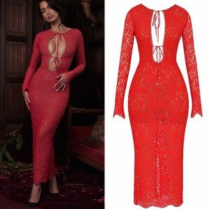 ❤️‍🔥Firm Price❤️‍🔥House of CB Lisandra red lace maxi dres